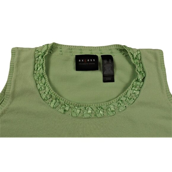Womens Green Sleeveless Sweater Knit Top With Ribbon Neckline size XL JH1114 - Picture 3 of 5